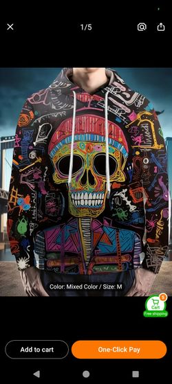 Men's Medium Skull Print Goofy Style Hoodie. Brand New