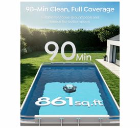 Visit the Store, BRINBO BRINBO S2 Pool Vacuum Robot for Above Ground Pools, 90-Min Runtime, 861 Sq.Ft Coverage, Cordless Operation, Efficient Cleanin