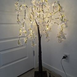 Fudios Pink Cherry Blossom Tree with Lights 4FT 180 LED Fairy Lights, Lighted Artificial Flower Spirit Tree for Spring Summer Wedding Decor Indoor Out