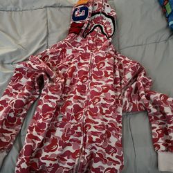Full zip pink bape hoodie Size L