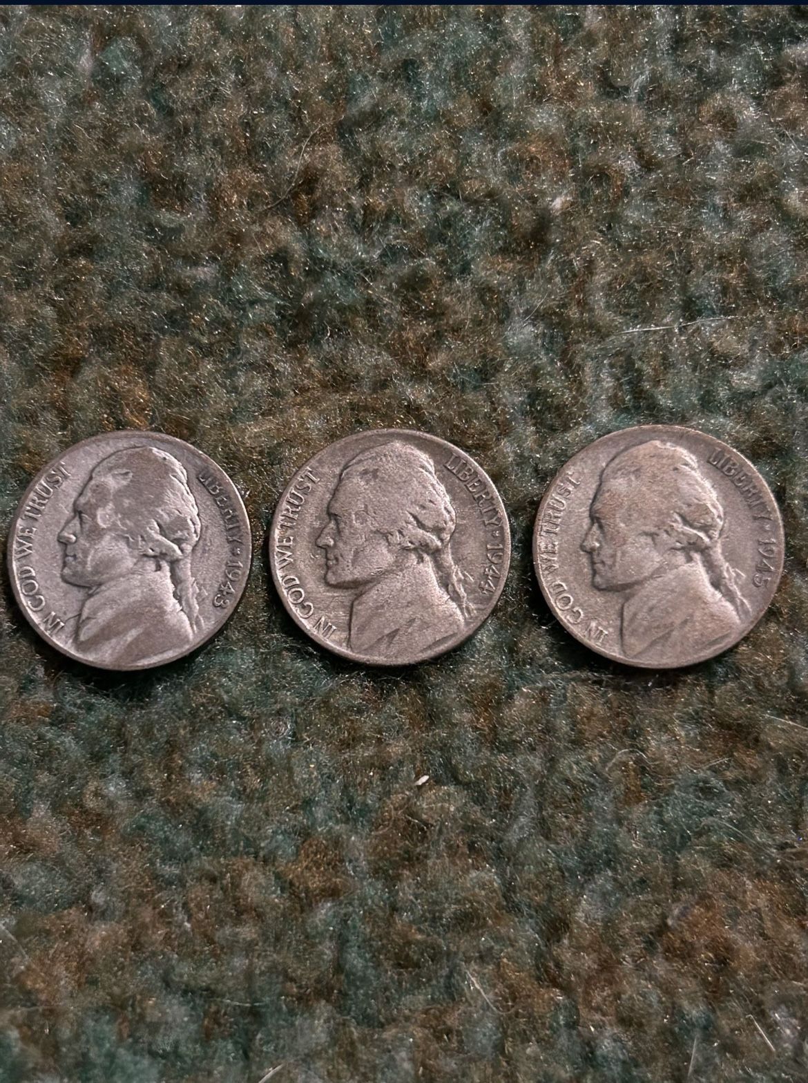 Three War Nickels 30% silver 