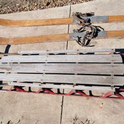 Antique Gladding Sleigh & Skies Wooden/Metal