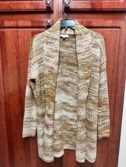 LOFT Marled Open-Front Cardigan in Beige and Cream size XS