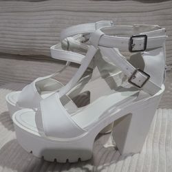 White platform block heel sandals