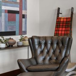 Pottery Barn Wells Leather Swivel Ottoman