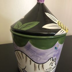 Hand-Painted Clay Container with Lid by K. Geoff & L. Cheng - $20 OBO