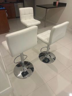 Bar Stools Adjustable White Leather