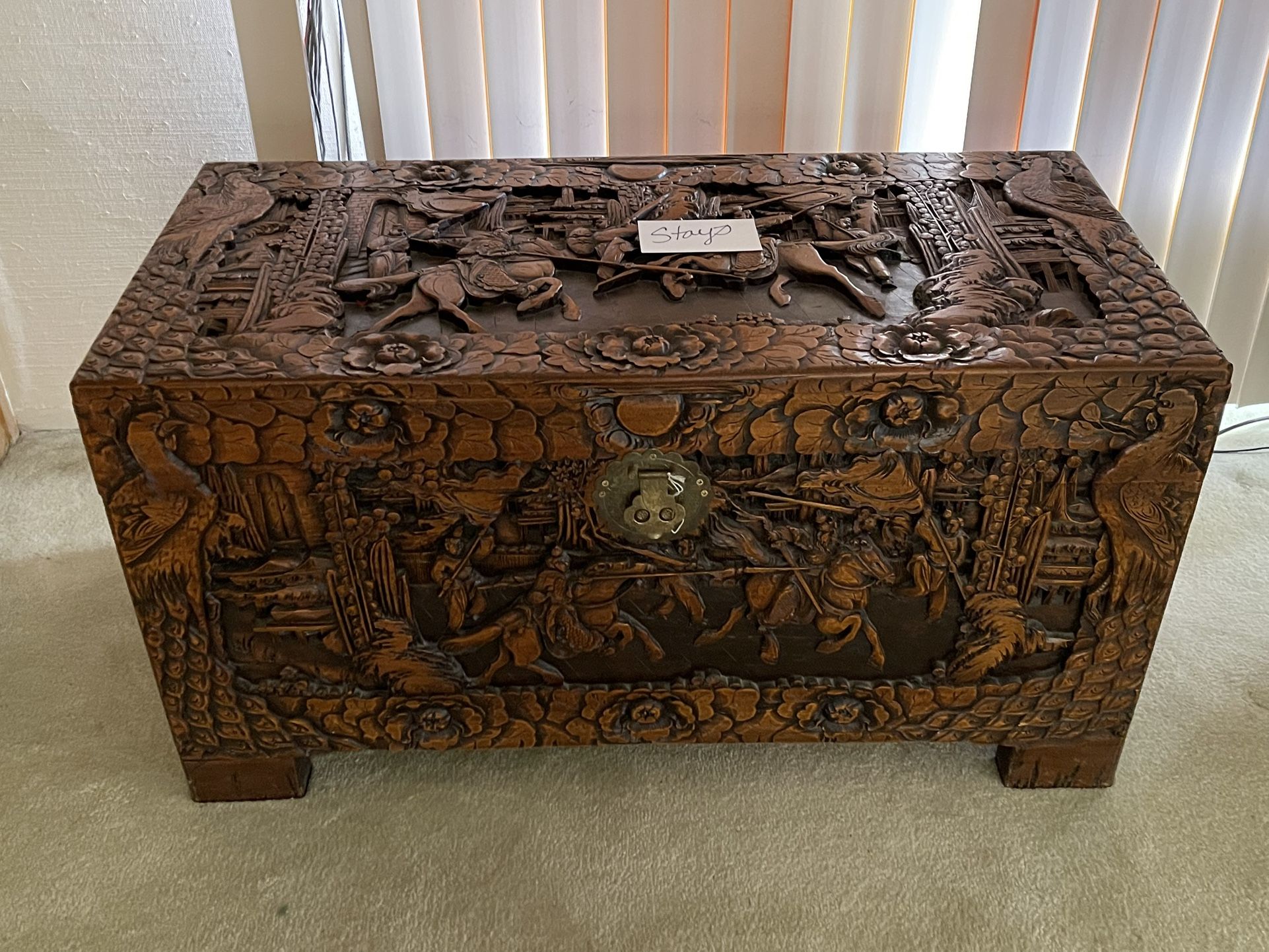 Chinese Wood Hope Chest Cloths Cabinet Art Work 2