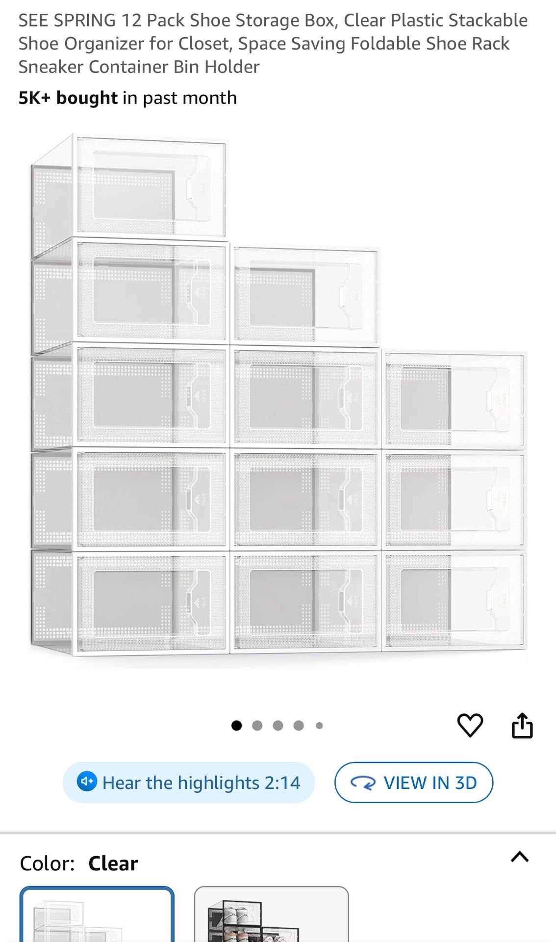 12 Pack Shoe Storage Box, Clear Plastic Stackable Shoe Organizer for Closet, Space Saving Foldable Shoe Rack Sneaker Container Bin Holder