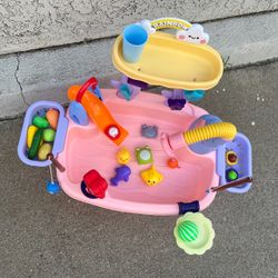 Water Table Electric Water Pump & Faucet, Kitchen Play Sink Toys with Food Accessories, Fishing Toy