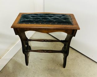Vintage Wooden Prayer Bench/ Prie Dieu Kneeler- Tufted Velvet Top - Spanish Revival Style