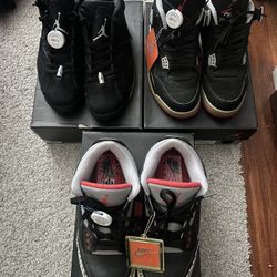2018 Jordan 3 Black Cement, 2019 Jordan 4 Bred, 2015 Jordan 6 Low Chrome Size 9.5