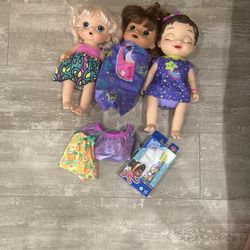 3 baby alive with diapers and accessories