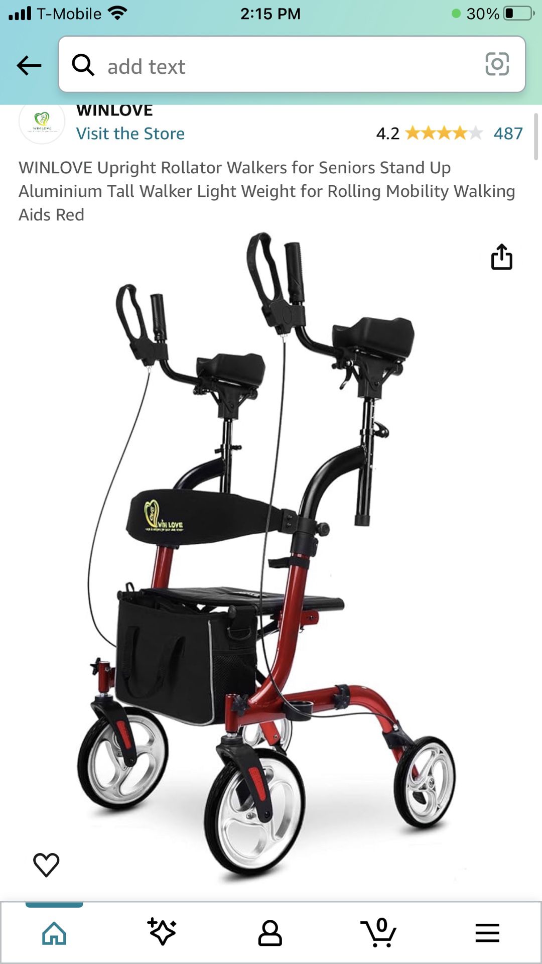 WINLOVE Upright Rollator Walkers for Seniors Stand Up Aluminium Tall Walker Light Weight for Rolling Mobility Walking Aids Red
