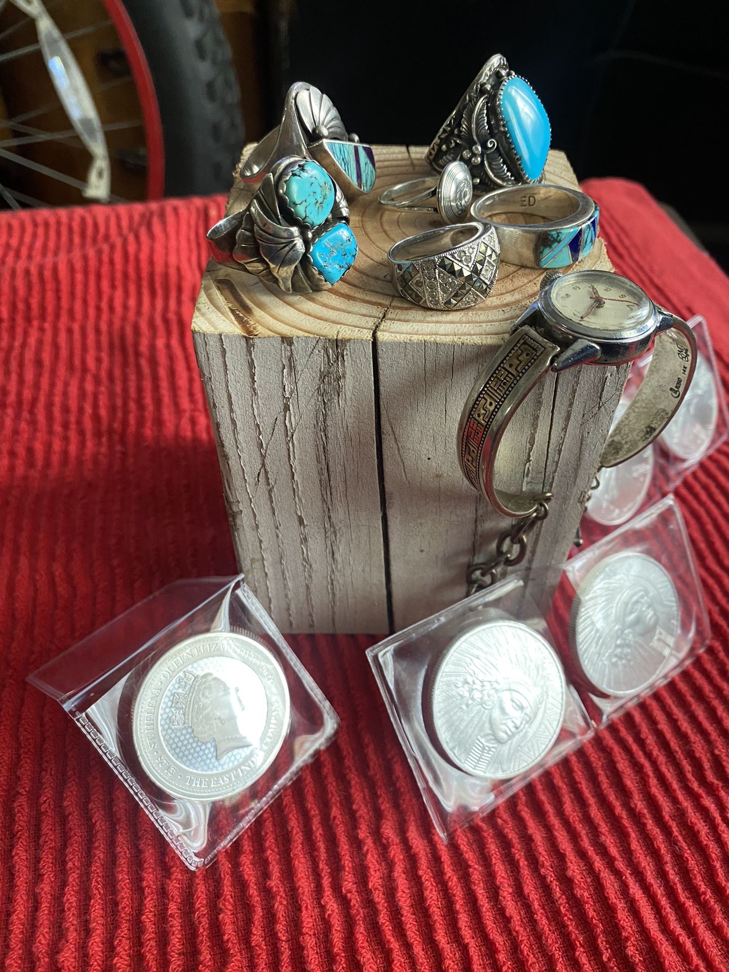 Southwest Style Native Teurling, Silver And Turquoise Mix Lot