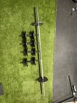 25lb barbell, adjustable dumbbells, 60lb worth of plates