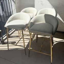 4 Cream And Gold Barstools 