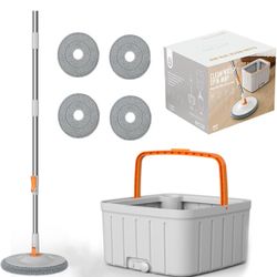 Microfiber Spin Mop & Bucket Floor Cleaning System,360° Rotating Mop, Support Self Separation Sewage and Clean Water,for Wood, Hardwood, Laminate, Til