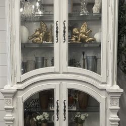 Gorgeous distressed display cabinet w/ tons of storage 50in. W x 89in. H x 19in. D