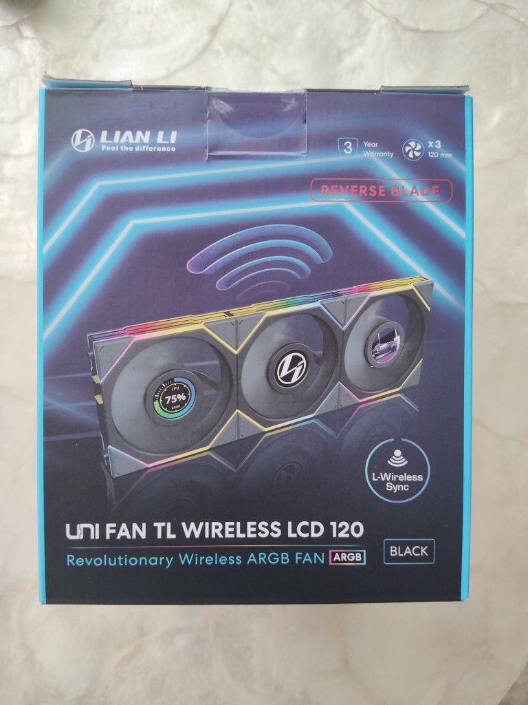 Lian Li UNI Fan TL Wireless LCD 120 ARGB Fans - Black, Reverse, 3 Pack