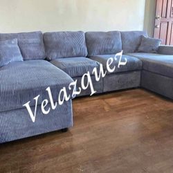 ✅️✅️4 pc fog grey corduroy fabric sectional sofa with double chaise ✅️✅️