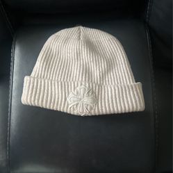 White Chrome Heart Beanie