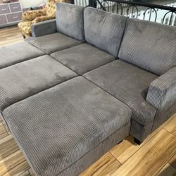 Nolany HONBAY 6-Piece Corduroy Modular Sleeper Sectional Sofa With Storage Ottoman Corduroy in Grey HB-0530