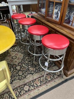 Vintage 4 Red Leather Counter Stools