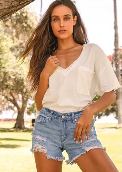 NEW Kasenya Light Wash Mid-Rise Super Destroyed Shorts