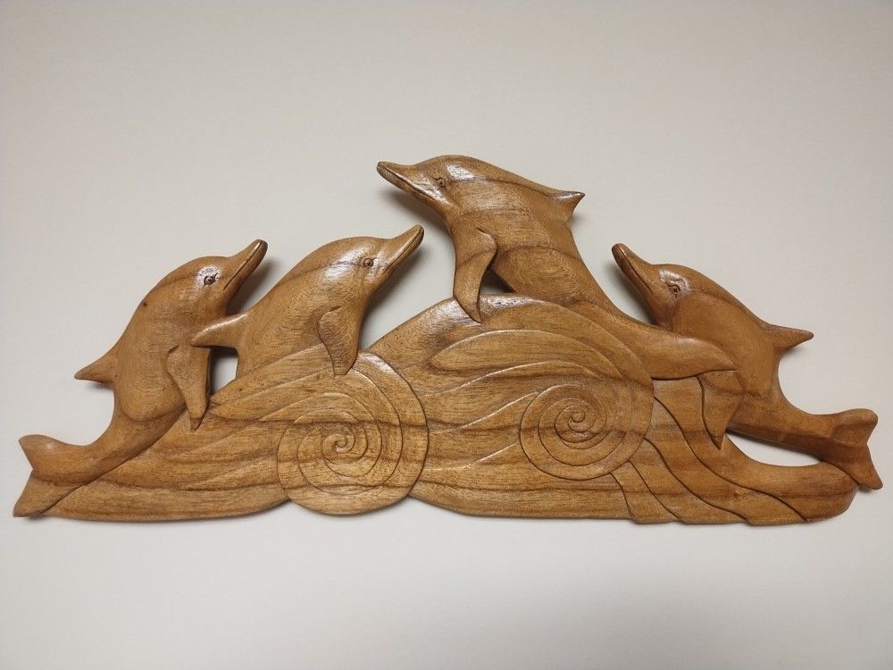 Wood Hand Carved Dolphins