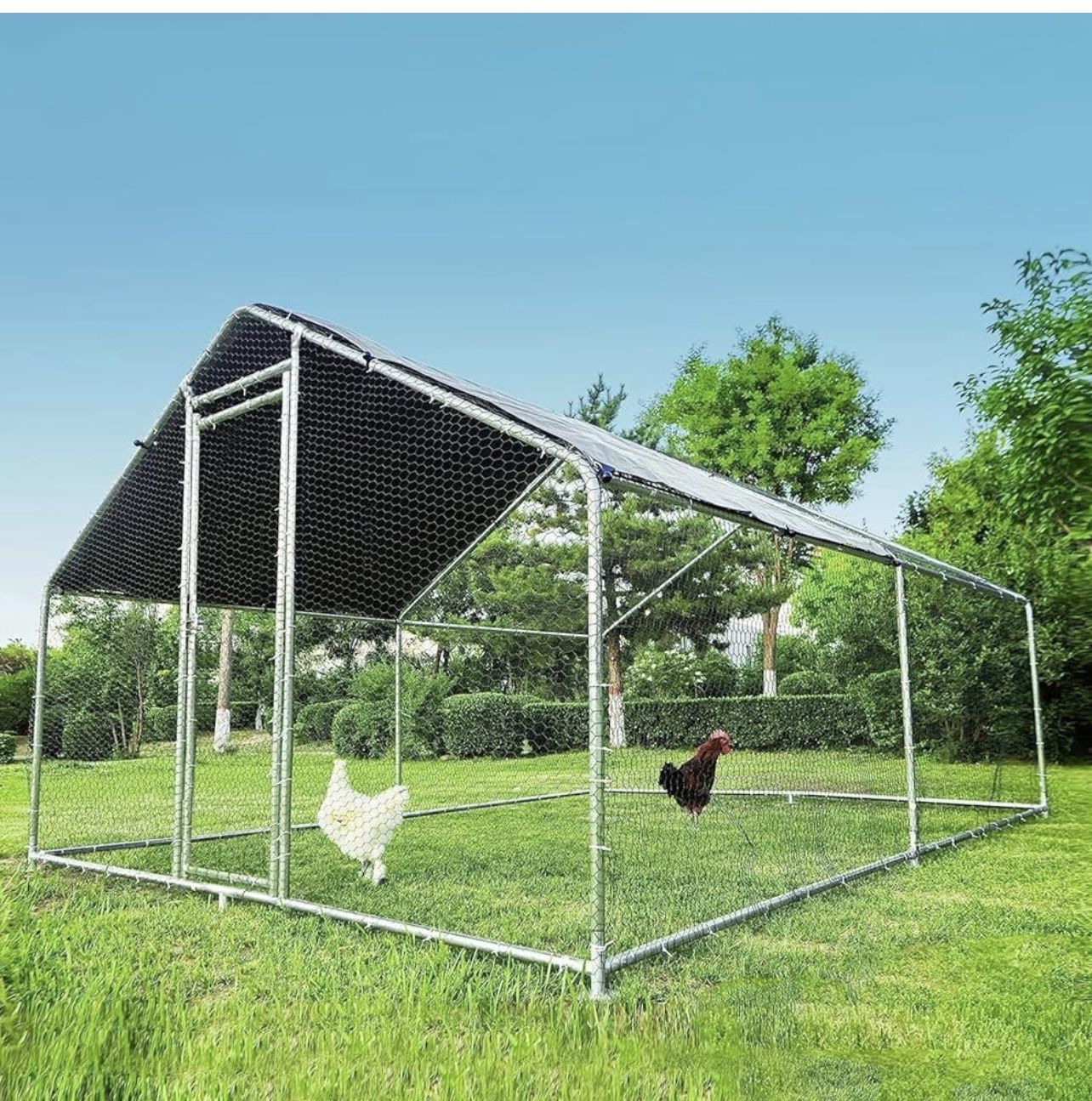 Large Metal Chicken Coop with Run, 12.8 x 9.84 x 6.56 ft Walk in Poultry Cage Chicken Run Pen, Outdoor Chicken Runs for Yard with Waterproof & Anti-UV