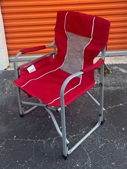 Oversized Folding Camping Chair with Side Table & Cup Holder – Red