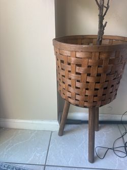 Woven Basket Planter on Wooden Legs