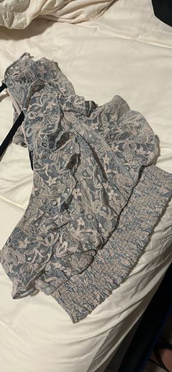 Grey and Pink Floral Lace Top and Skirt