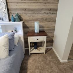 White Night Stand with Brown Top - 1 Drawer