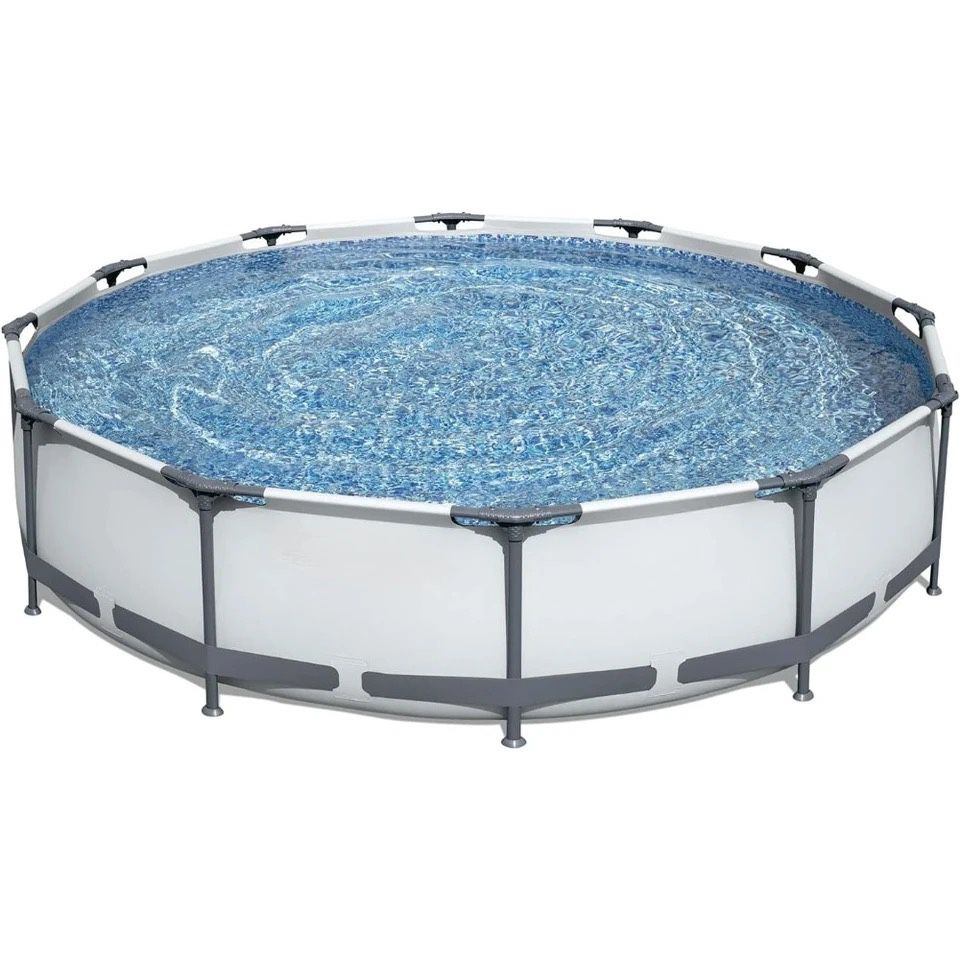 Swimming Pool Set Ground Outdoor Backyard 12 Foot x 30 Inch Round Metal Frame Above 330 Gallons with Filter Pump, 