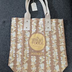 NWT WholeFoods x Tag Aloha Company: XLarge Deluxe Tote Plumeria Lei Bag, Hawaii Exclusive