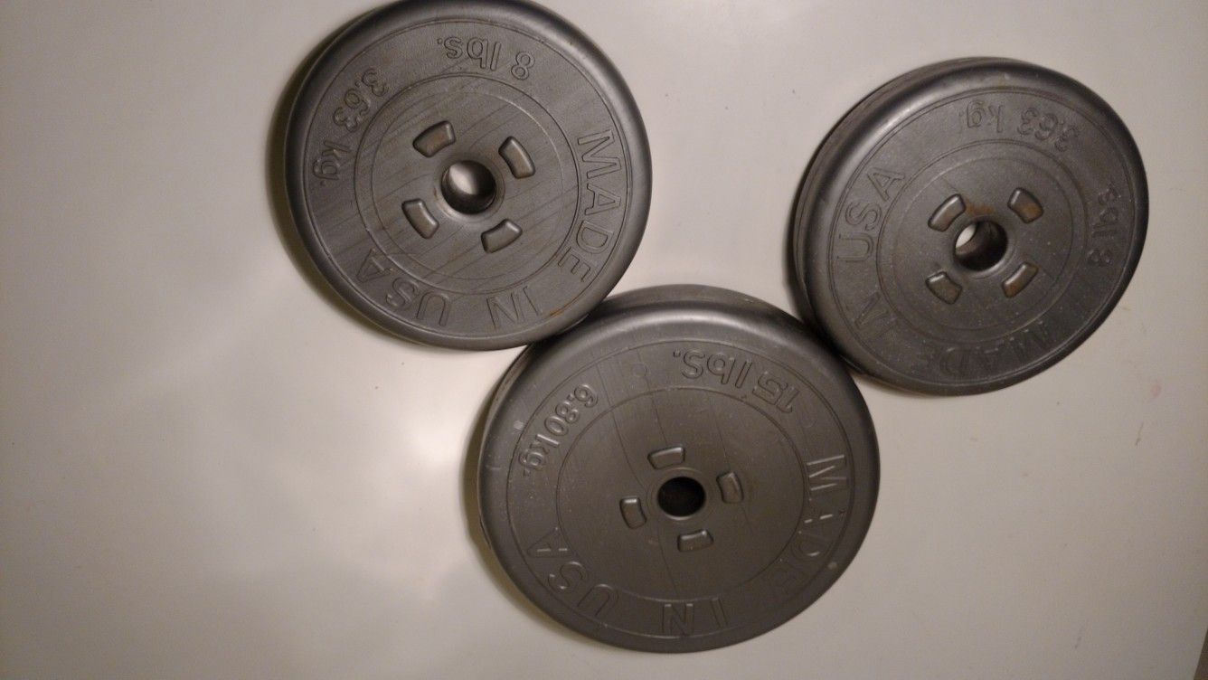 Set of three sand filled disc weights 31 lb