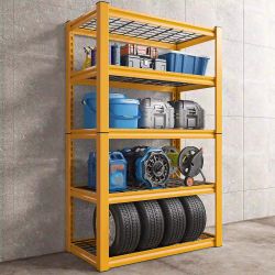 REIBII 72"H Metal Garage Shelving, 2500lbs Adjustable Industrial Metal Storage Shelves, Yellow - 1-Pack