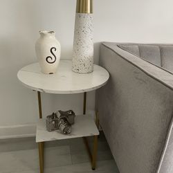 2 White Faux Marble End Table
