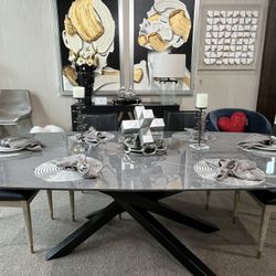 Ceramic Gray With Matte Black Base Dining Table 
