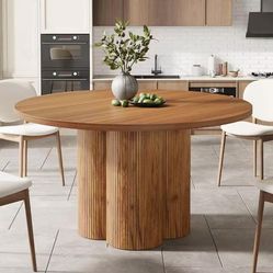 YS0330 47" Dining Table, Round Fluted Kitchen Dinner Table (Chairs Not Included)