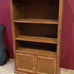 Solid Oak Bookcase Small Tv Stand Shelving Unit Entertainment Center