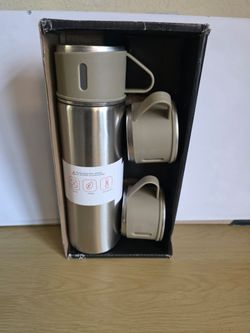Thermos  Stainless Steel Water Bottle with Twist Lid, 500ml, Set of 3 Cups, Three-Piece Set | Keeps Hot/Cold for 12hrs