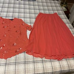 Roaman’s 14W Skirt & Blouse Set Maxi Beaded Sequins Lined 