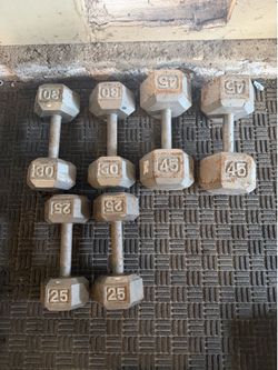 Dumbbells weights 45,30,25 pairs weights 200lbs total