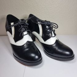 Odema Black/White Womens PU Leather Oxfords Brogue Wingtip Lace Up Dress Shoes 
