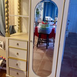Princess Girls Armoire / Dresser – Custom White & Gold – Mirror