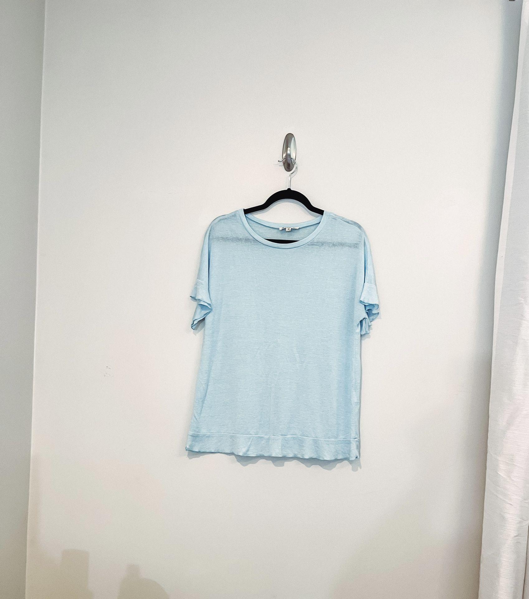 Listicle Sky Blue Ruffle Hem Sheer Top Size Large