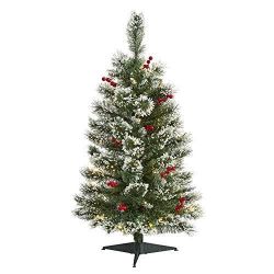 Christmas Tree 3’ (36”)  Lightly Flocked, Lights, Berries